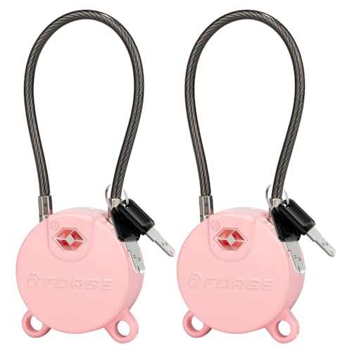 Forge TSA Approved Luggage Locks Ultra-Secure Dimple Key Cable Locks for Travel with Zinc Alloy Body- 2 Pink Locks - Image 1
