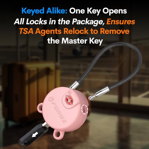 Forge TSA Approved Luggage Locks Ultra-Secure Dimple Key Cable Locks for Travel with Zinc Alloy Body- 2 Pink Locks - Image 4
