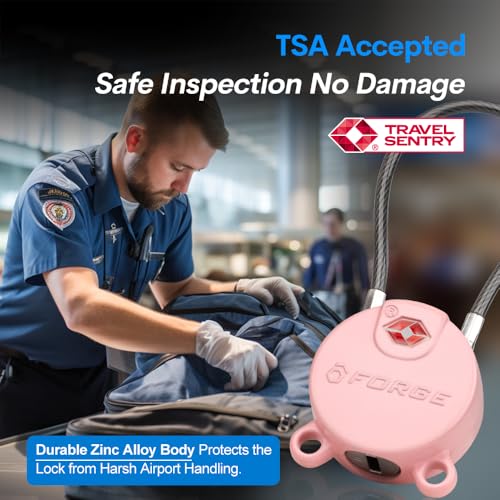 Forge TSA Approved Luggage Locks Ultra-Secure Dimple Key Cable Locks for Travel with Zinc Alloy Body- 2 Pink Locks - Image 3