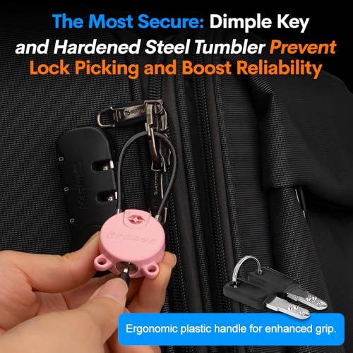 Forge TSA Approved Luggage Locks Ultra-Secure Dimple Key Cable Locks for Travel with Zinc Alloy Body- 2 Pink Locks - Image 2