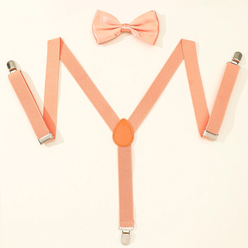 Elastic Y-Back Suspenders Bowtie Set for Men Champagne