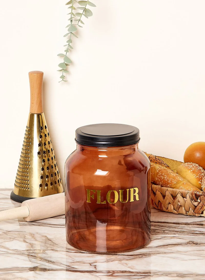 Noire Edit 21Cm Glass Storage Jar 'Flour' - Vintage Amber Gold