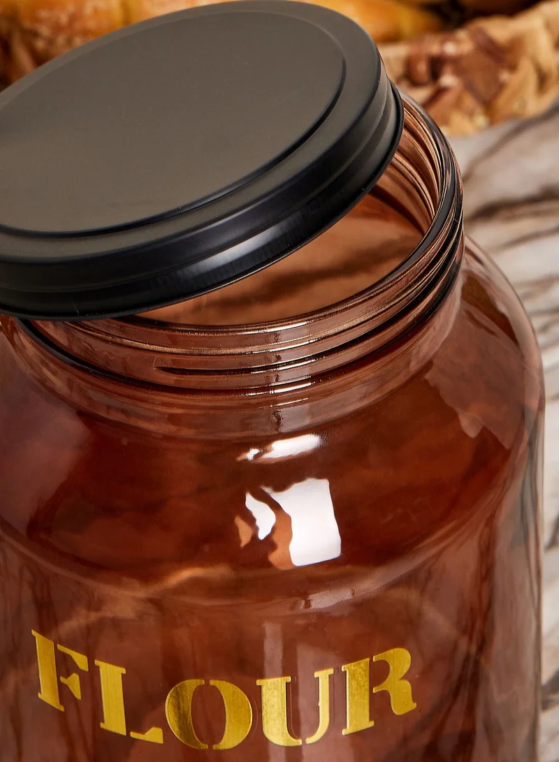 Noire Edit 21Cm Glass Storage Jar 'Flour' - Vintage Amber Gold