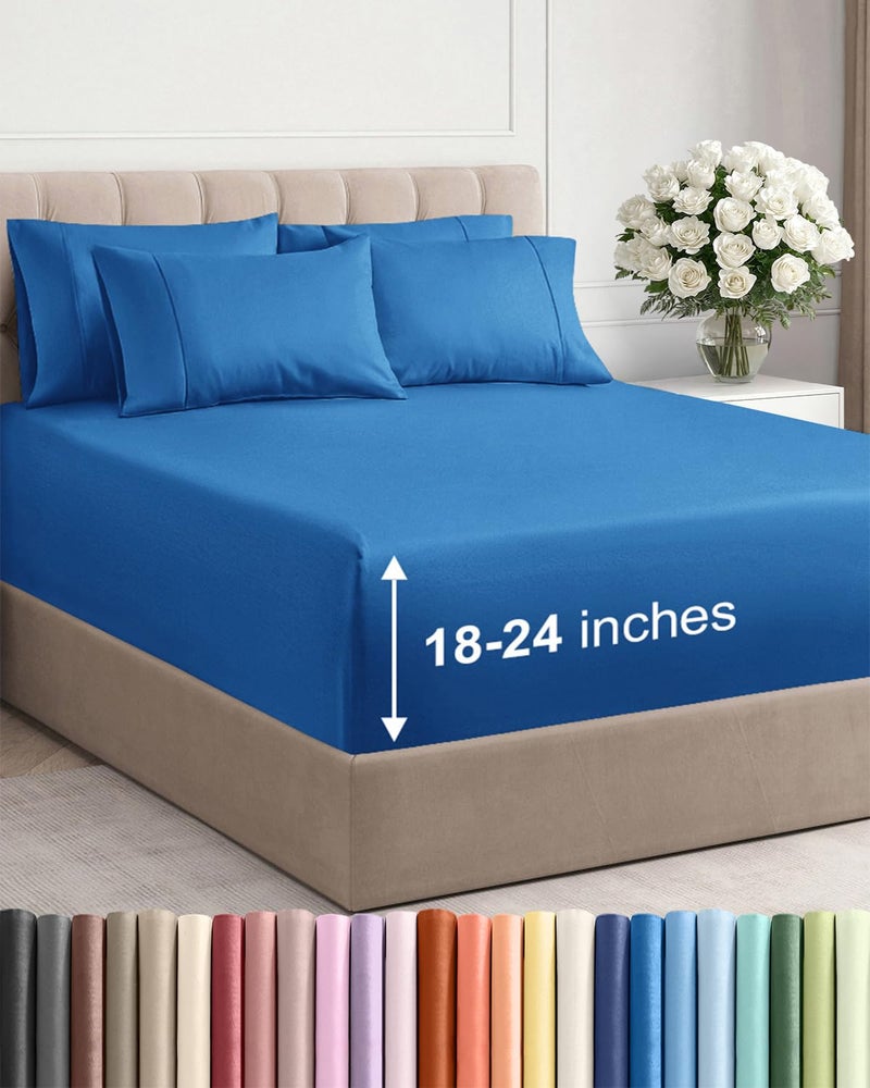 CGK Unlimited Extra Deep King Sheet Set - 6 Piece Breathable and Cooling Sheets - Hotel Luxury Bedding for Women, Men, Kids & Teens - Easy & Secure Fit - Soft, Wrinkle Free & Comfy - Extra Deep Pockets - Royal Blue - Image 1