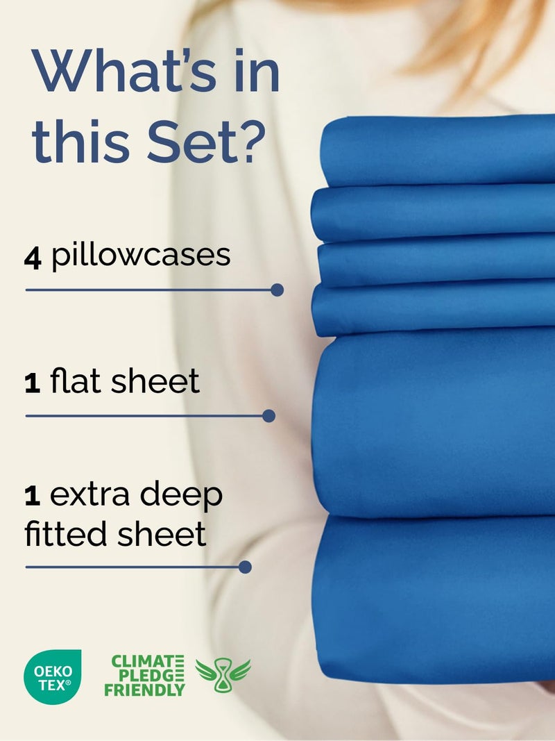 CGK Unlimited Extra Deep King Sheet Set - 6 Piece Breathable and Cooling Sheets - Hotel Luxury Bedding for Women, Men, Kids & Teens - Easy & Secure Fit - Soft, Wrinkle Free & Comfy - Extra Deep Pockets - Royal Blue - Image 2