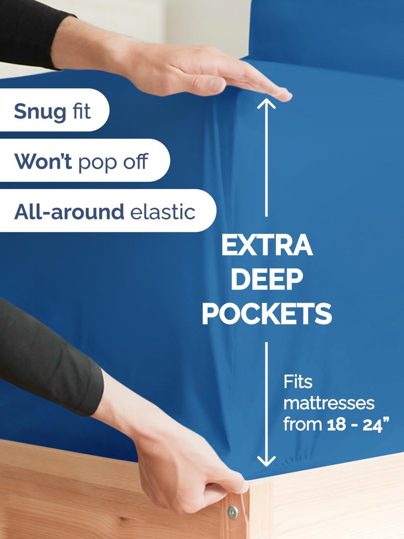 CGK Unlimited Extra Deep King Sheet Set - 6 Piece Breathable and Cooling Sheets - Hotel Luxury Bedding for Women, Men, Kids & Teens - Easy & Secure Fit - Soft, Wrinkle Free & Comfy - Extra Deep Pockets - Royal Blue - Image 3