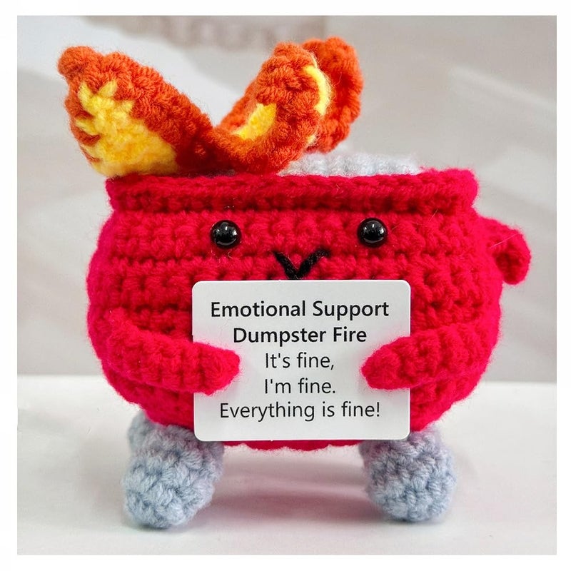 Rovyfota Emotional Support Crochet Dumpster Fire With Positive Card Cute Room Decor Knitted Toys Funny Crochet Support Buddies Gifts For Friends (Red) - Image 1