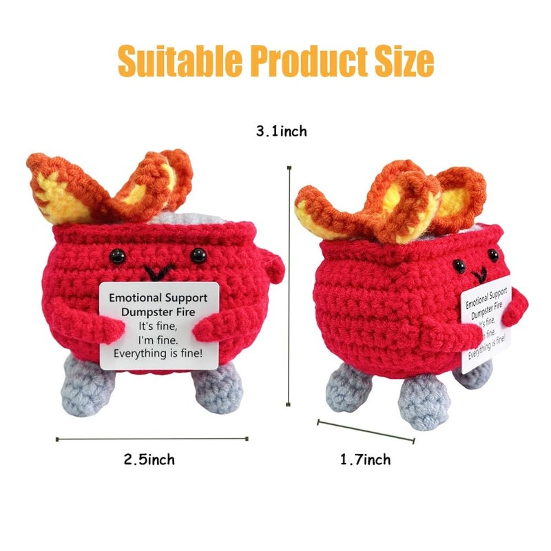 Rovyfota Emotional Support Crochet Dumpster Fire With Positive Card Cute Room Decor Knitted Toys Funny Crochet Support Buddies Gifts For Friends (Red) - Image 2
