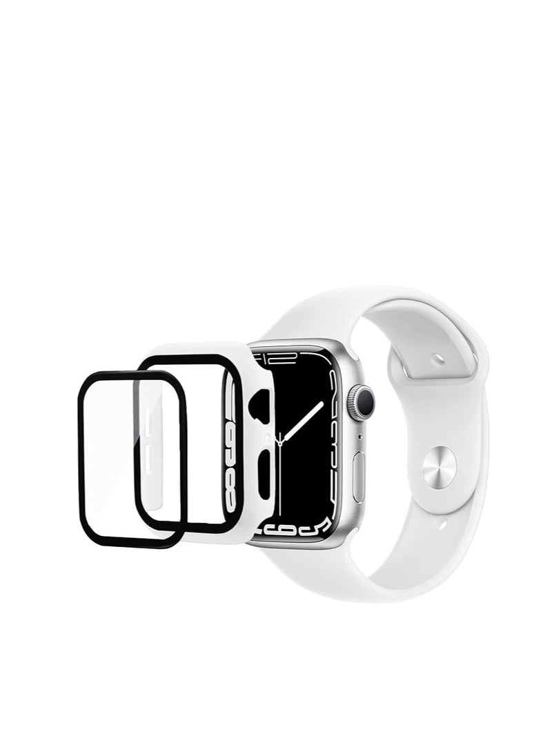 Generic 2 in 1 Silicone Band Strap Watch Band & Protective Case with Tempered Glass for Apple Watch Series 7,45mm (White)  - Image 1