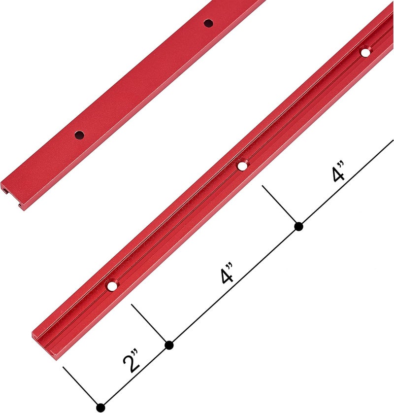 STRONGROWTH 24"X2pk T track with 2pk Hold Down Clamps - Double Cut Profile Universal T-Track Clamps, 6-3/8"L x 1-1/4"W - Woodworking and t slot clamp - Fine Sandblast Anodized - Red Color - Image 4