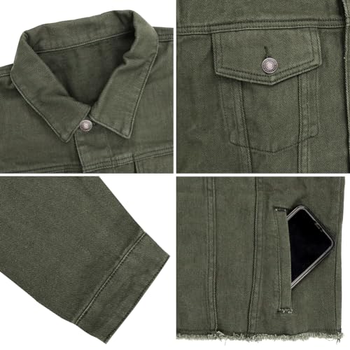 LONGBIDA Women's Jean Jacket Frayed Washed Button Up Cropped Denim Jacket With Pockets(Navy Green,M) - Image 3