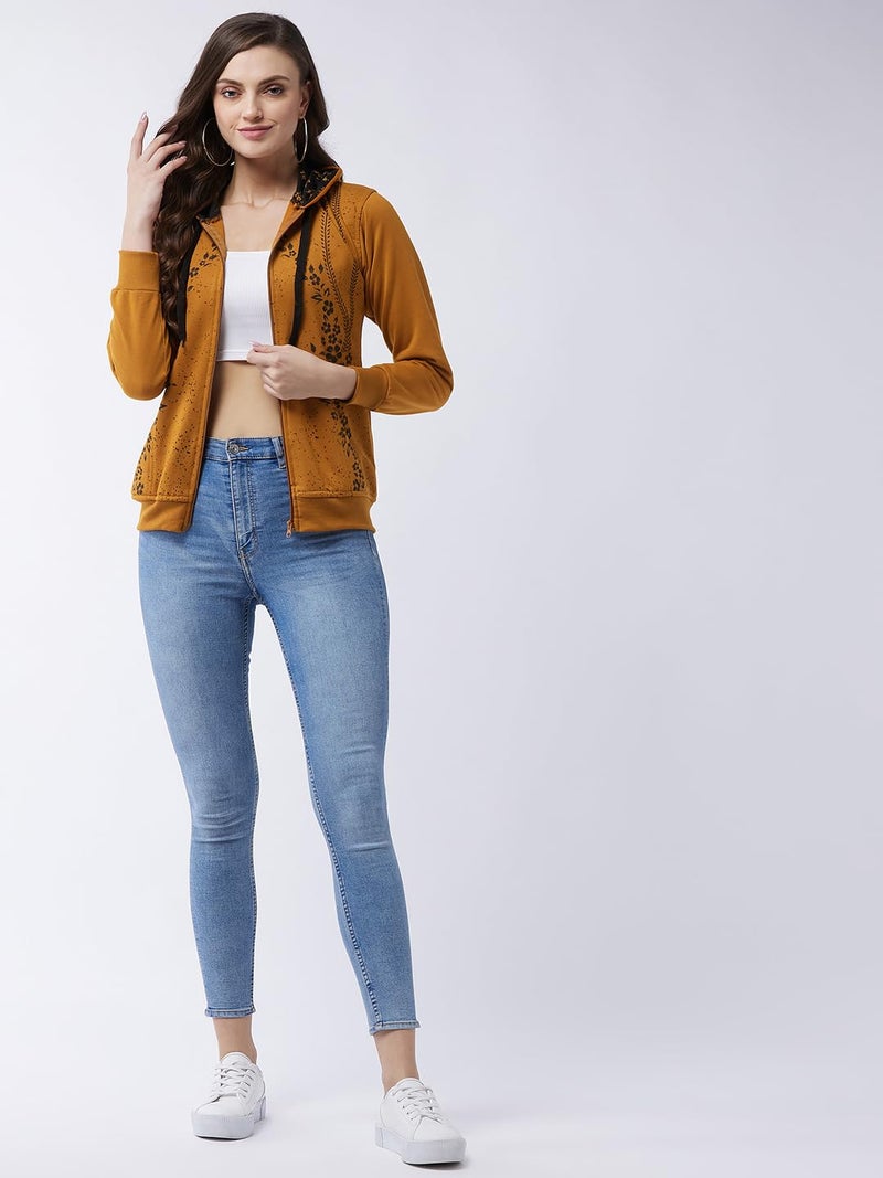 Pivl Women's Winter Fleece Printed Jacket - Warm and Stylish_MUSTARD_M - Image 2