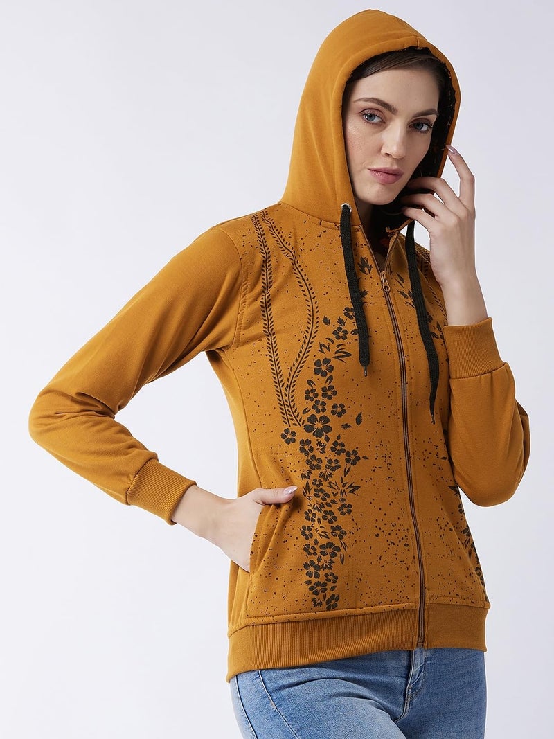 Pivl Women's Winter Fleece Printed Jacket - Warm and Stylish_MUSTARD_M - Image 4