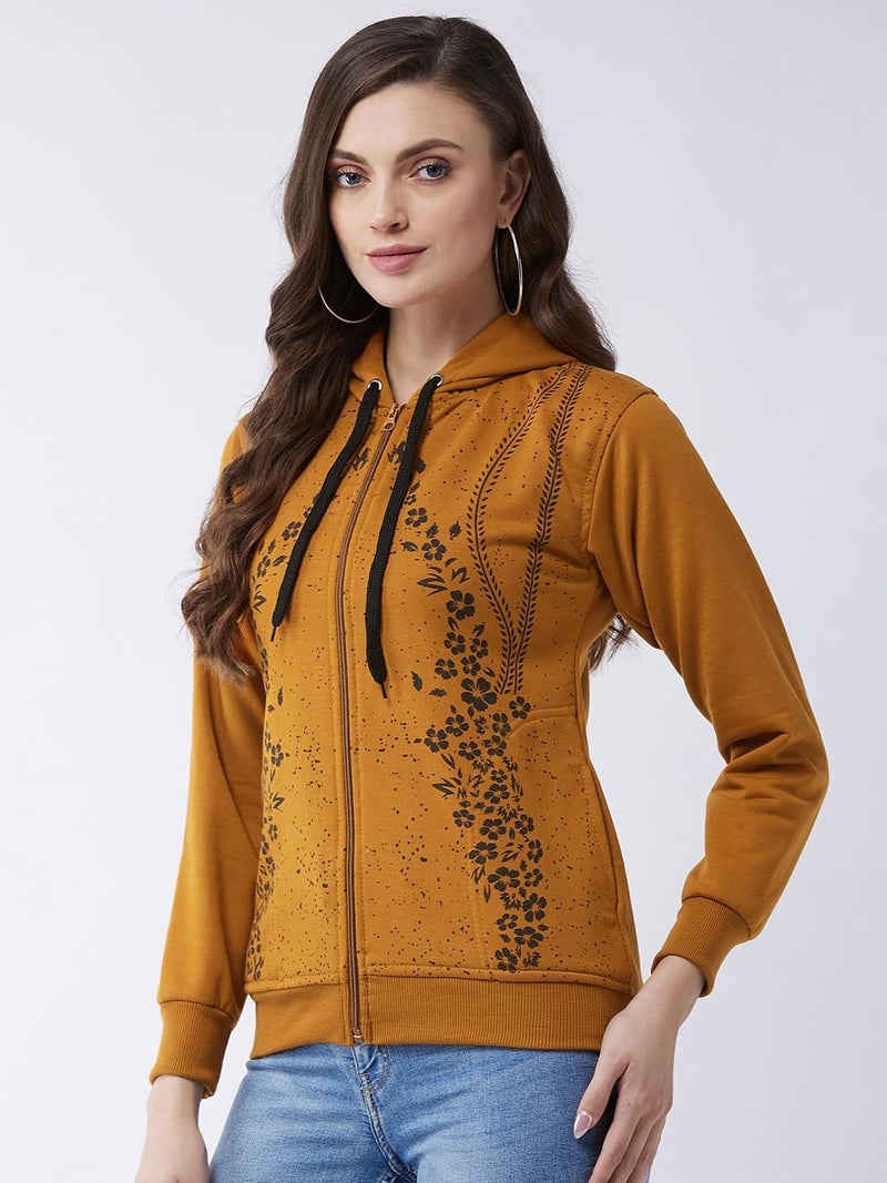Pivl Women's Winter Fleece Printed Jacket - Warm and Stylish_MUSTARD_M - Image 3