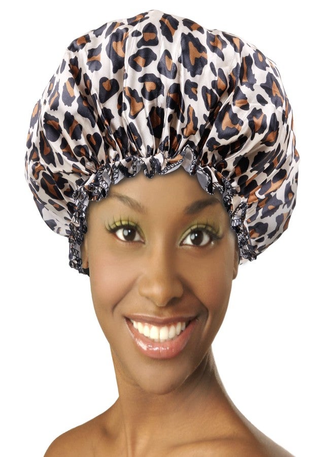 DONNA ARGAN Patterned Sleep Cap Hair Sleep Shower Cap Bonnet satin Bonnet for Sleeping Hat XL Leopard - Image 1