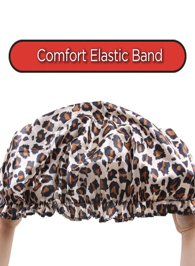 DONNA ARGAN Patterned Sleep Cap Hair Sleep Shower Cap Bonnet satin Bonnet for Sleeping Hat XL Leopard - Image 3