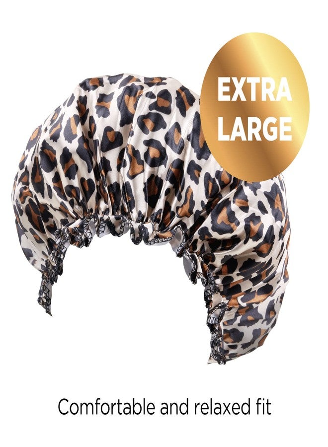 DONNA ARGAN Patterned Sleep Cap Hair Sleep Shower Cap Bonnet satin Bonnet for Sleeping Hat XL Leopard - Image 4