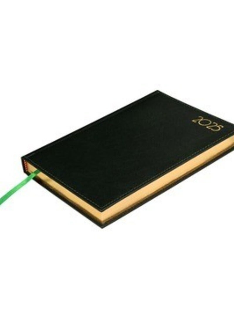 FIS 2025 Golden A5 Diary, Italian PU Materials, 1 Side Padded & Sewn Cover, Gilded Edges, Size A5(148x210mm), English, 70gsm Italian Ivory Paper, Green Color-FSDI26EG25GR