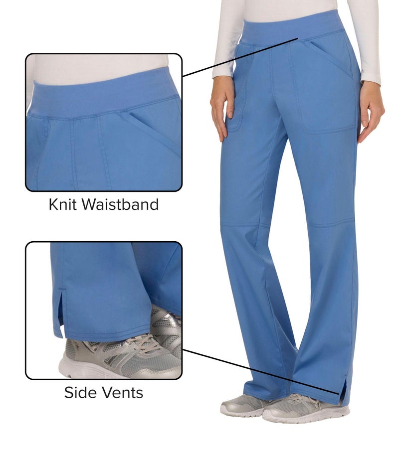 Cherokee Women Scrub Pant with Straight Leg Pull-on Pant Medical Bottom with 4 Pocket & 2-Way Stretch Fabric - WW110, L, Ciel Blue - Image 3