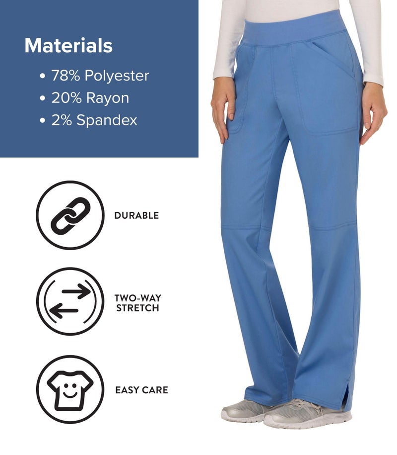 Cherokee Women Scrub Pant with Straight Leg Pull-on Pant Medical Bottom with 4 Pocket & 2-Way Stretch Fabric - WW110, L, Ciel Blue - Image 5