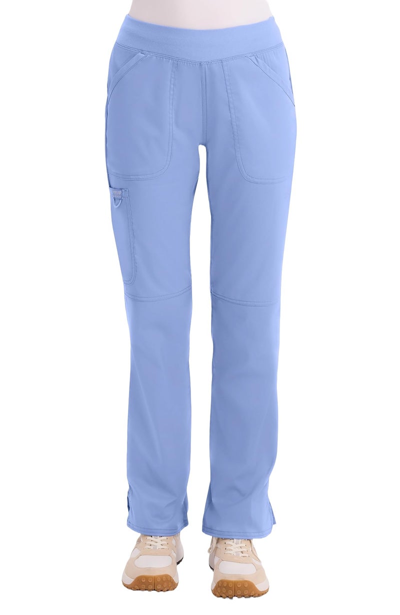 Cherokee Women Scrub Pant with Straight Leg Pull-on Pant Medical Bottom with 4 Pocket & 2-Way Stretch Fabric - WW110, L, Ciel Blue - Image 1