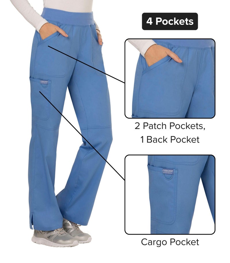 Cherokee Women Scrub Pant with Straight Leg Pull-on Pant Medical Bottom with 4 Pocket & 2-Way Stretch Fabric - WW110, L, Ciel Blue - Image 4