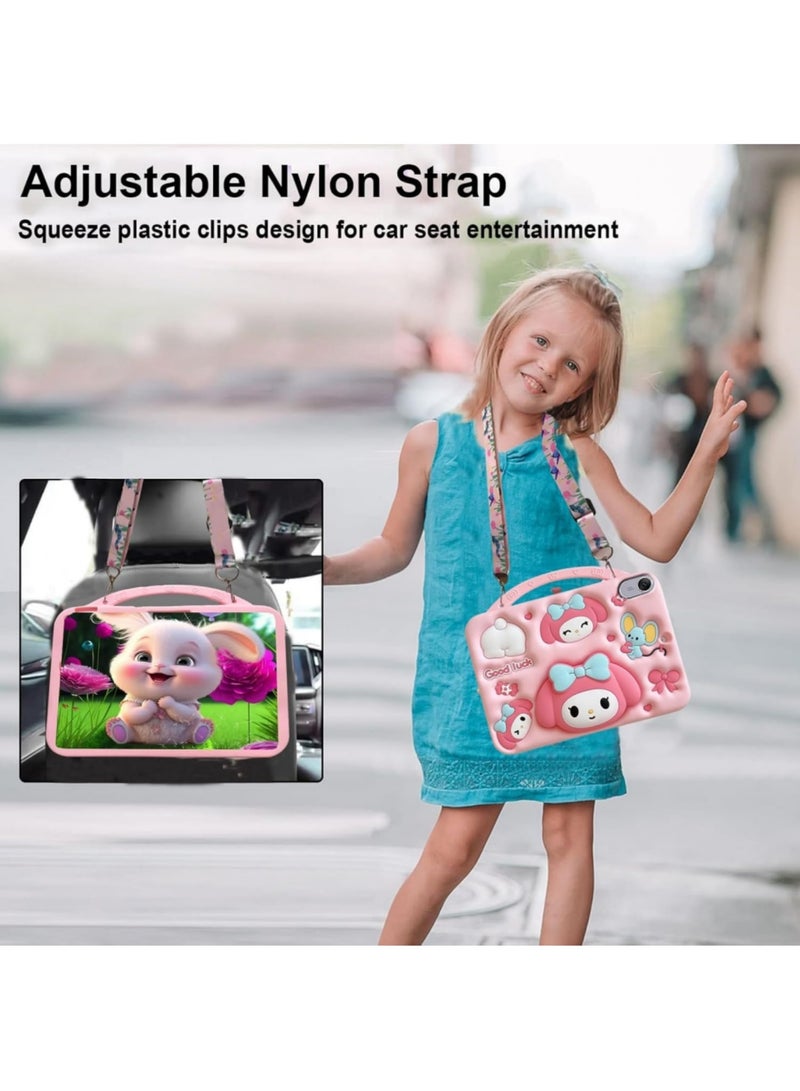 Aookay Kids Case Compatible with iPad Air 11'' (M3 2025/M2 2024) 6th Gen, Shockproof Silicone Cartoon Melody Cover with Handle Stand, Shoulder Strap - Image 5