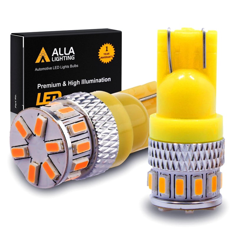Alla Lighting T10 Wedge 168 194 LED Bulbs Amber Yellow Super Bright 360 Side Marker Lights Interior Map Dome Trunk Lamps W5W 2825 175 3014 18SMD 12V Replacement for Cars Trucks