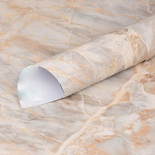 WALLTON Self Adhesive Wallpaper for Furniture,Almirah,Table Top,Wardrobe,Kitchen,Cupboard Decal & Door| Kitchen Wall Paper Sticker DIY PVC Self Liner Vinyl Stickers. (Onyx Cream Marble, 16x48 Inch) - Image 1