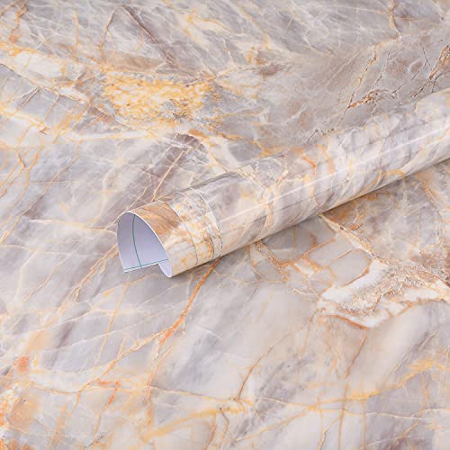 WALLTON Self Adhesive Wallpaper for Furniture,Almirah,Table Top,Wardrobe,Kitchen,Cupboard Decal & Door| Kitchen Wall Paper Sticker DIY PVC Self Liner Vinyl Stickers. (Onyx Cream Marble, 16x48 Inch) - Image 2
