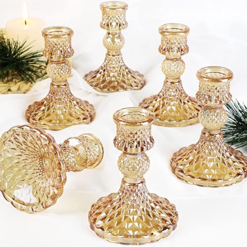 simeitol Taper Candlestick Holder Set of 6, Gold Candle Holders & Vintage Candlestick Holders, Glass Candle Holder for Table Centerpieces, Fall, Christmas, Autumn, Thanksgiving Decor - Image 1
