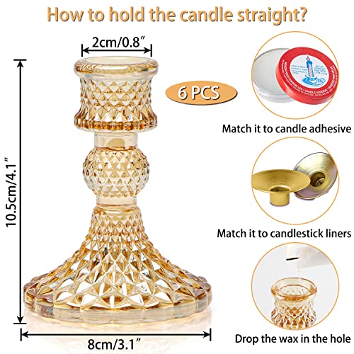 simeitol Taper Candlestick Holder Set of 6, Gold Candle Holders & Vintage Candlestick Holders, Glass Candle Holder for Table Centerpieces, Fall, Christmas, Autumn, Thanksgiving Decor - Image 2