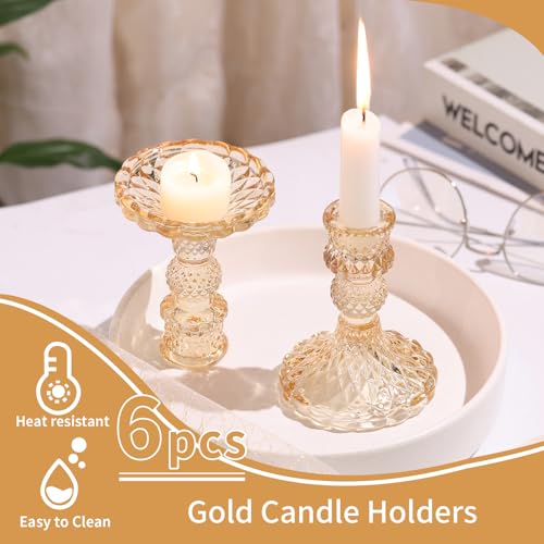 simeitol Taper Candlestick Holder Set of 6, Gold Candle Holders & Vintage Candlestick Holders, Glass Candle Holder for Table Centerpieces, Fall, Christmas, Autumn, Thanksgiving Decor - Image 5
