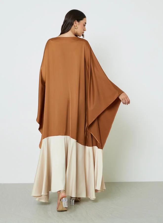 Take Two  Two-Tone Batwing Sleeves Maxi Kaftan with Hijab for Women | Best Price UAE