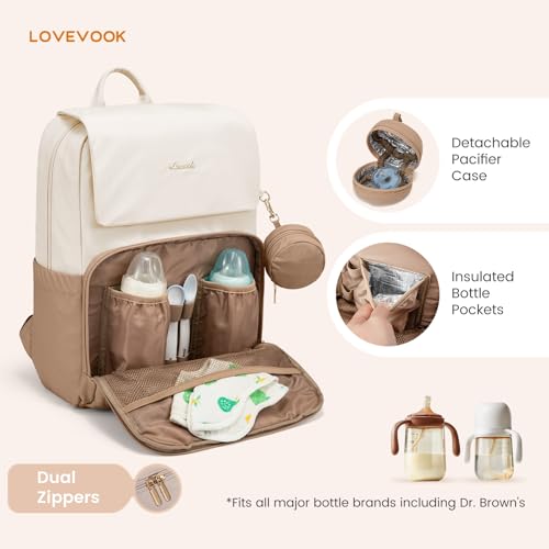 LOVEVOOK Diaper Bag Backpack Baby Travel Bags for Boys Girl Toddler Waterproof Diaper Bag wChanging Pad Beige khaki 156Small - Image 3