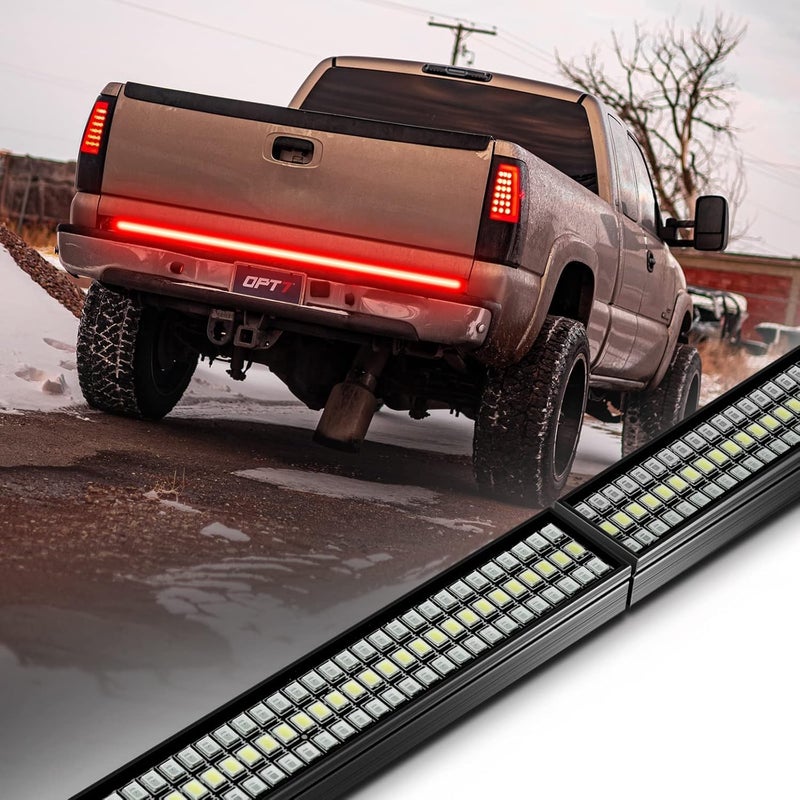 OPT7 60 Redline Parlux Triple Row LED Tailgate Light Bar wSequential Red Turn Signal Weatherproof Rigid Aluminum Frame Light Strip for F150 RAM Silverado Full Functions Reverse Brake Running