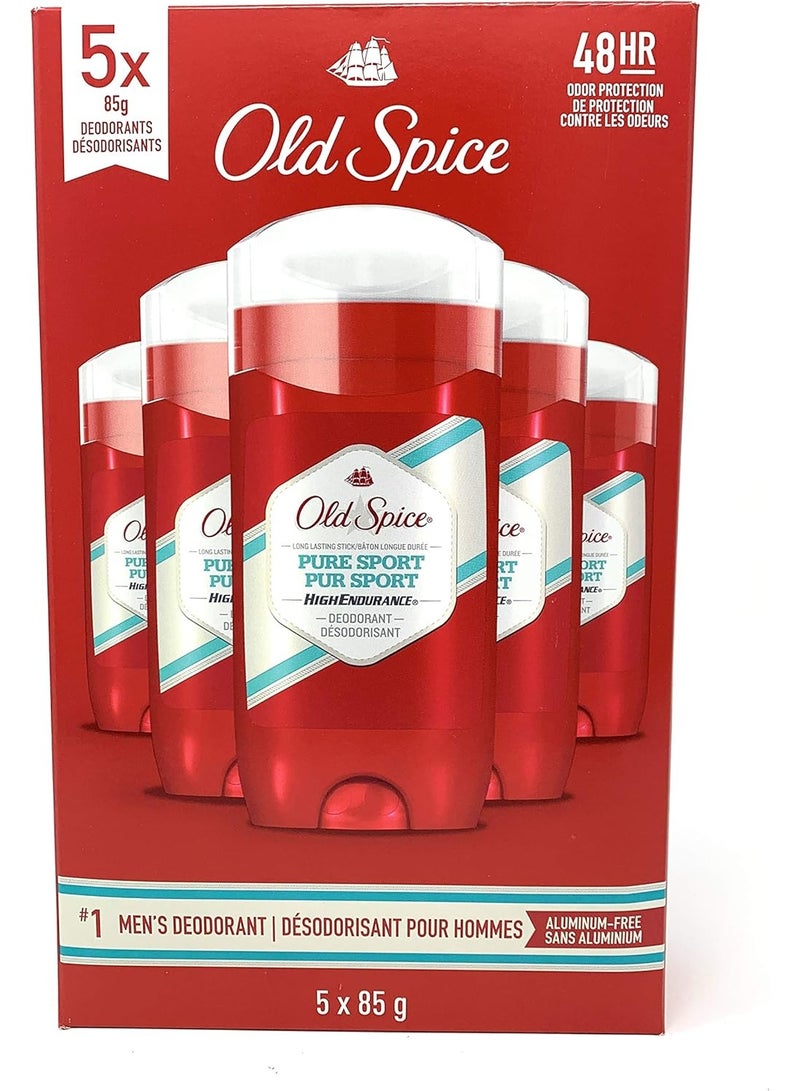 أولد سبايس مزيل عرق أولد سبايس بيور سبورت عالي التحمل للرجال، 85 غرام، عبوة من 5 قطع