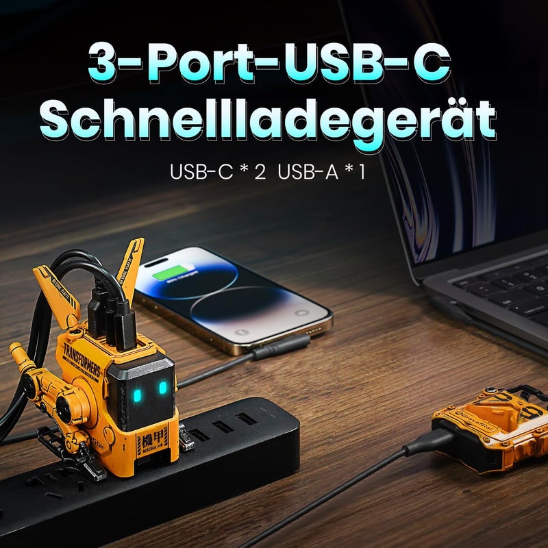 جرافا ستار شاحن حائط Alpha65 GaN بقدرة 65 واط - أصفر متضرر من الحرب (مقبس EU-UK)، منفذا USB Type-C PD ومنفذ USB Type-A واحد، شحن سريع بتقنية GaN، 8 حمايات مدمجة مختلفة - Image 2