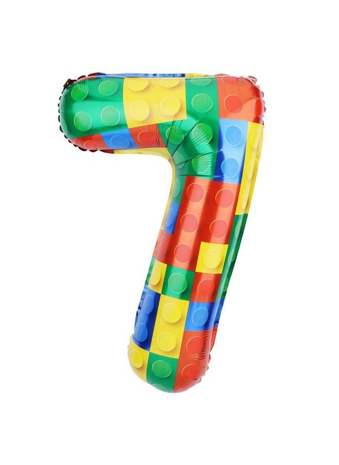 32 Inch Building Block Number Balloon Colorful Number Block Foil Balloons Helium Balloon Numbers For Birthday Brick Theme Party Decorations (Number 7)
