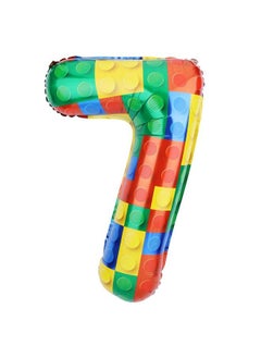 SAVITA 32 Inch Building Block Number Balloon Colorful Number Block Foil Balloons Helium Balloon Numbers For Birthday Brick Theme Party Decorations (Number 7)  - Image 2
