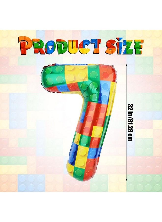 32 Inch Building Block Number Balloon Colorful Number Block Foil Balloons Helium Balloon Numbers For Birthday Brick Theme Party Decorations (Number 7)