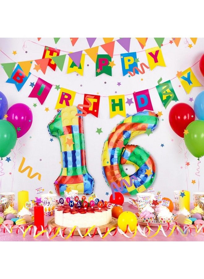 32 Inch Building Block Number Balloon Colorful Number Block Foil Balloons Helium Balloon Numbers For Birthday Brick Theme Party Decorations (Number 7)