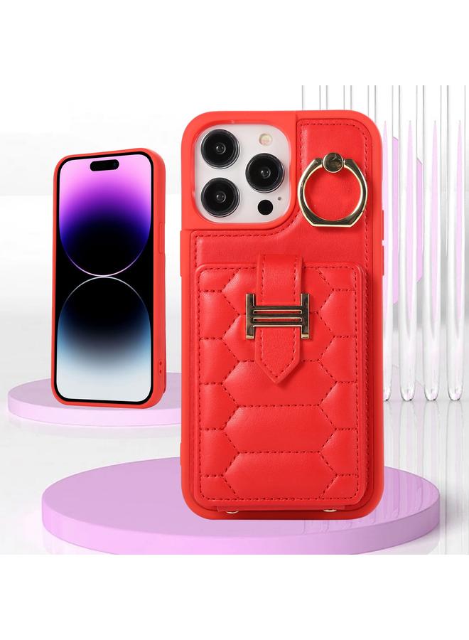 زبون حافظة لهاتف iPhone 13 Pro Max مع حامل بطاقات عمودي وحلقة وحزام مزدوج - Image 2