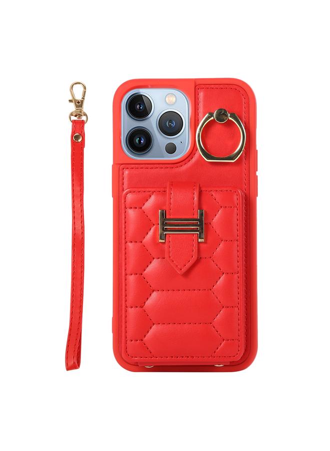 زبون حافظة لهاتف iPhone 13 Pro Max مع حامل بطاقات عمودي وحلقة وحزام مزدوج - Image 1