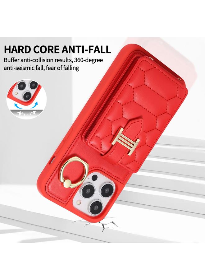 زبون حافظة لهاتف iPhone 13 Pro Max مع حامل بطاقات عمودي وحلقة وحزام مزدوج - Image 4