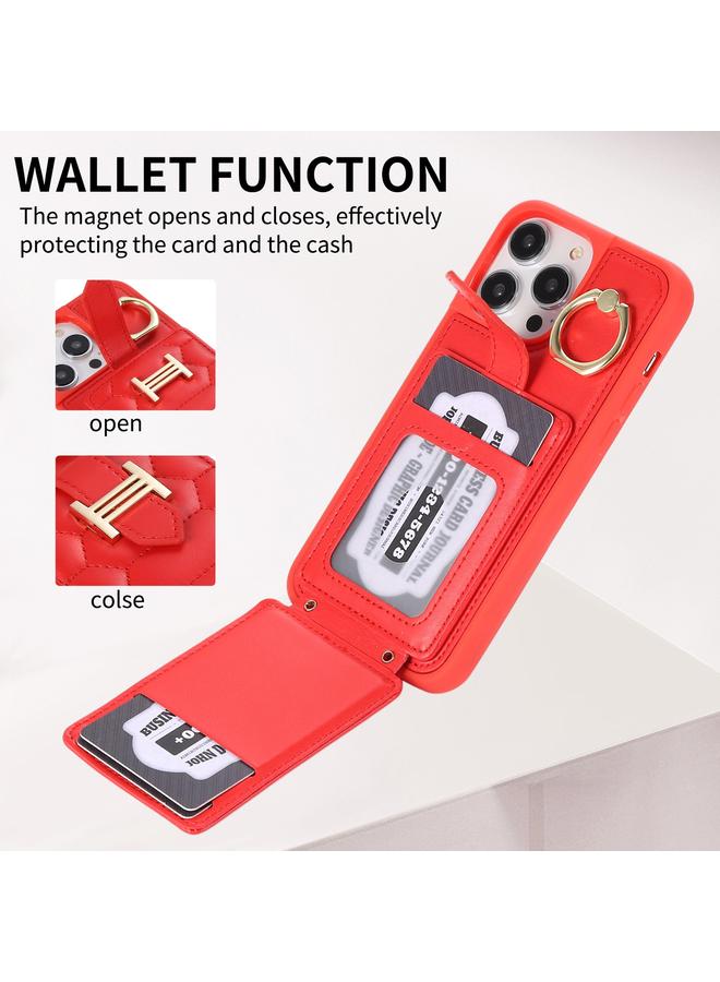 زبون حافظة لهاتف iPhone 13 Pro Max مع حامل بطاقات عمودي وحلقة وحزام مزدوج - Image 5