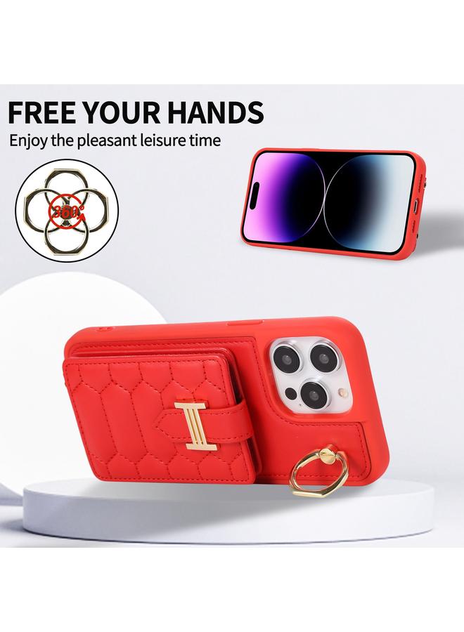 زبون حافظة لهاتف iPhone 13 Pro Max مع حامل بطاقات عمودي وحلقة وحزام مزدوج - Image 3