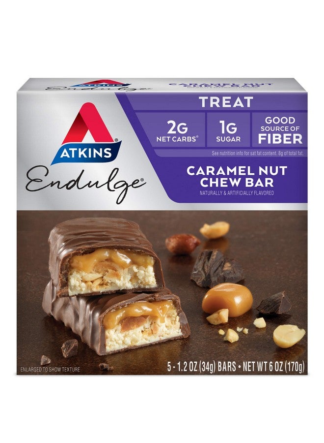 Atkins Endulge Caramel Nut Chew Bar, Dessert Favorite, 1g Sugar, Good Source of Fiber, 5 Count - Image 1
