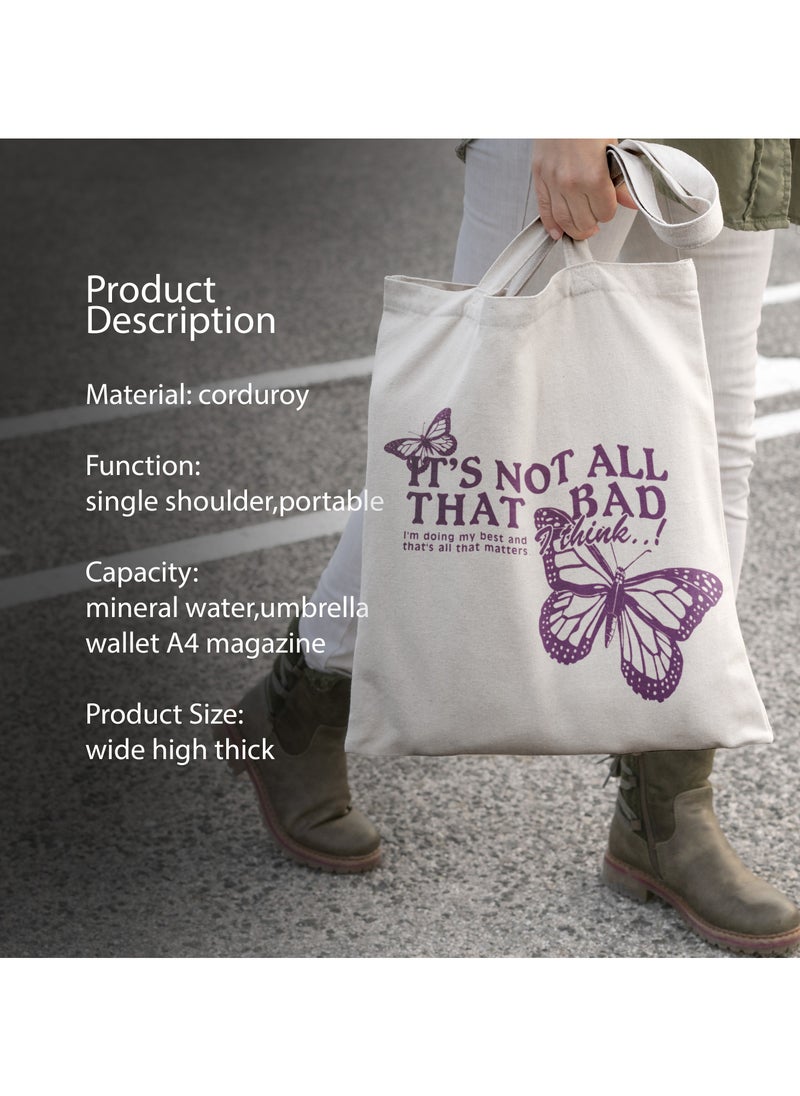 Bright Stone "IT'S NOT ALL THAT BAD" Purple Butterfly Cotton Tote Bag - Unisex  - Image 4