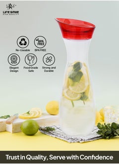 Life Smile LIFE SMILE Shatterproof Acrylic Water Bottle with Leakproof Lid - BPA-Free, Eco-Friendly Juice Pitcher - Ideal for Water, Iced Tea, Cold Brew, and Beverages (Red, 1 L)  - Image 2